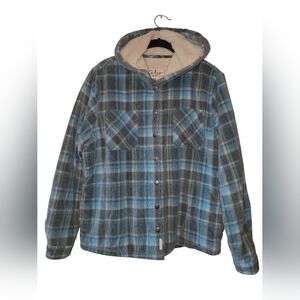 Soho Threads Blue Plaid Corduroy Sherpa-Lined Hooded Shacket XL